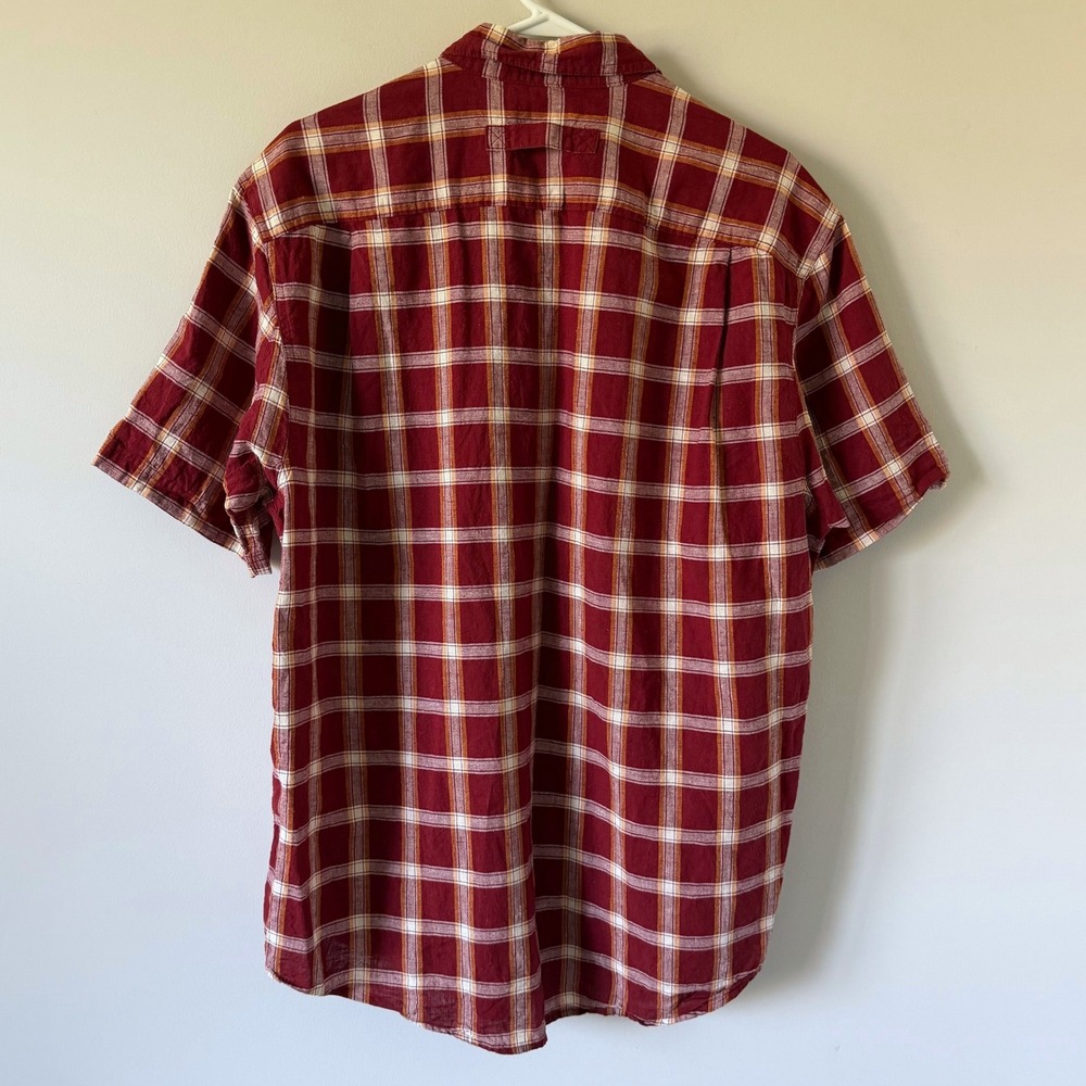 Duluth Trading Co Mens Large Red Plaid Hemp Organic Cotton Short Sleeve Shirt - Picture 3 of 10